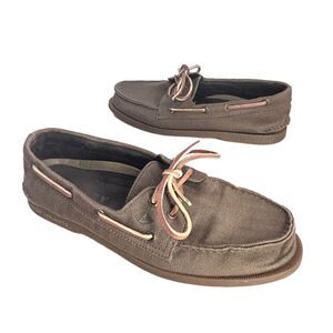 Sperry Topsider 2 Eye Surplus Boat Shoes Olive Green Canvas Mens 10.5